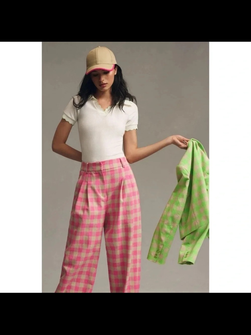 Maeve Anthropologie Scalloped Polo Tee in White Green 2 XS XXS